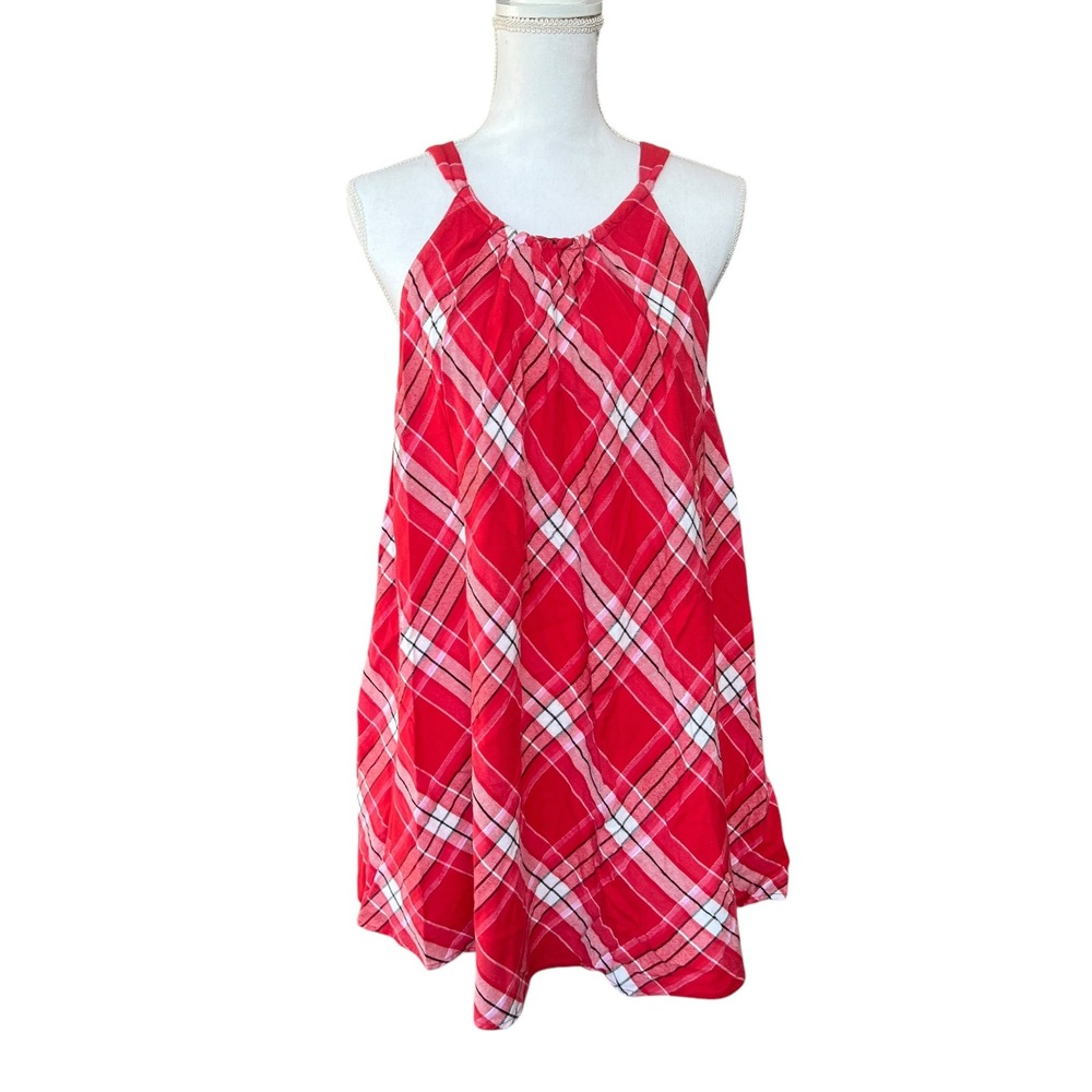 Kate Spade Blouse Dress Women's Cotton Sleeveless Red Plaid A-Line Size Small